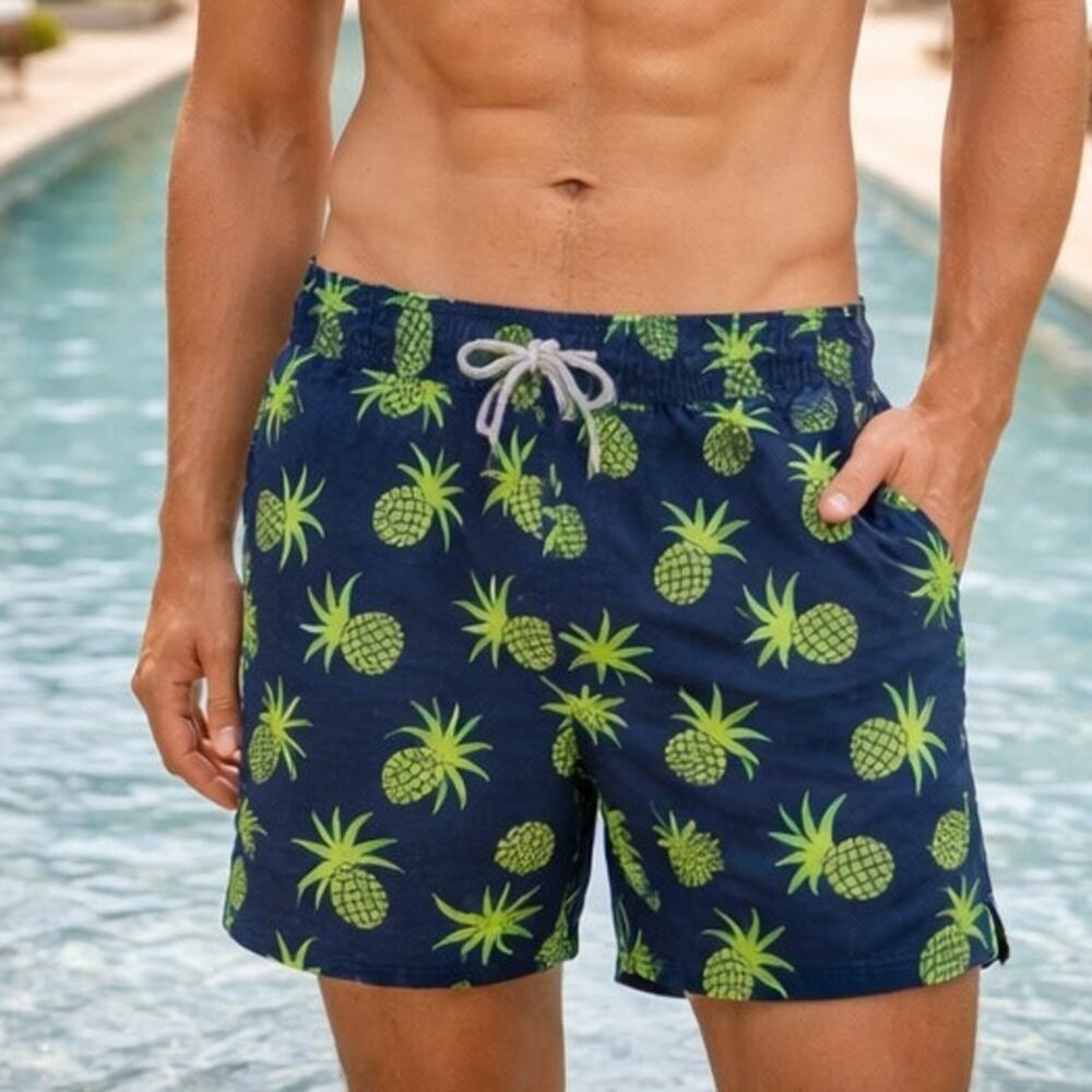 Tom & Teddy Blue & Green Pineapple swim trunks sm